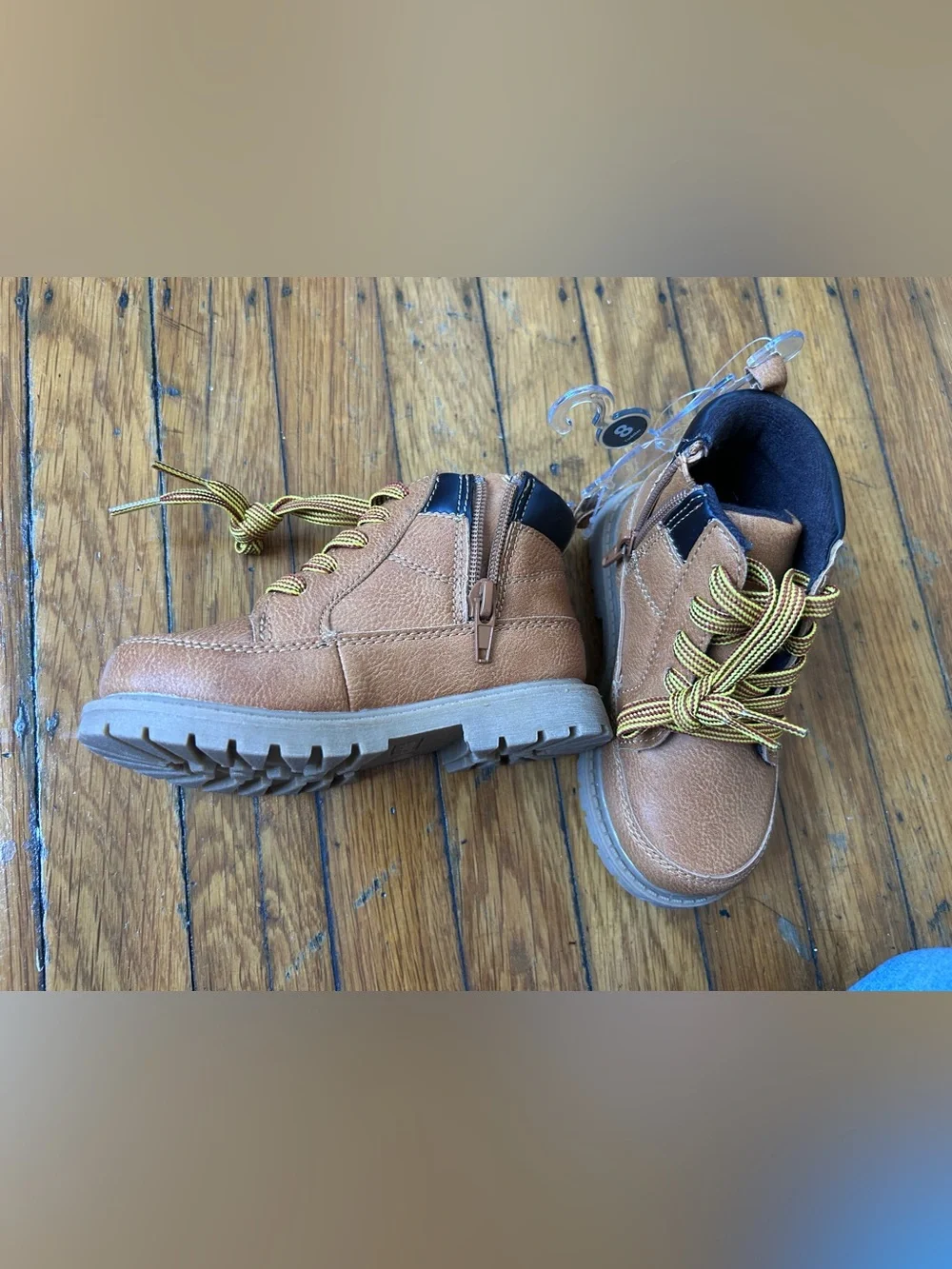Carter's Tan/Brown Toddler Lace-Up Boots with Yellow-Striped Laces